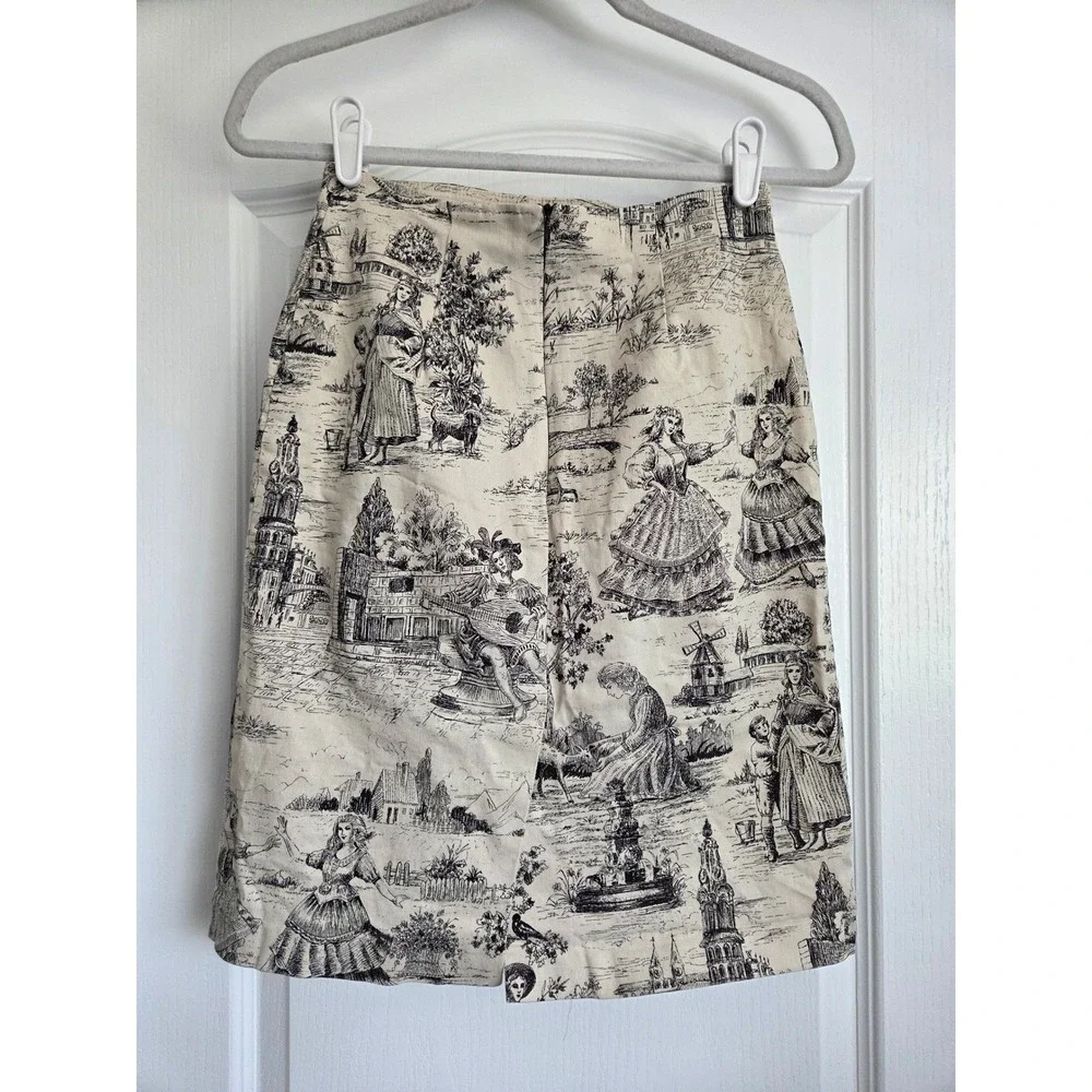 VTG New York City Design Co Toile de Jouy Pencil Skirt Cream Black Cotton Size 4